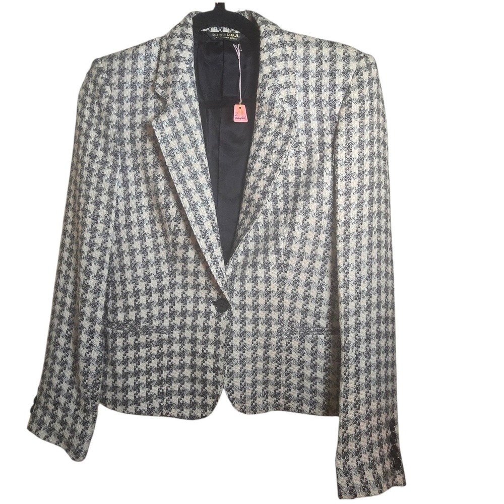 Raspini Vintage Houndstooth Tweed Blazer‎ London Paris Tailored USA 7/8